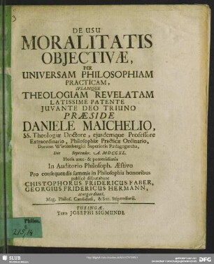 De Usu Moralitatis Obiectivae, Per Universam Philosophiam Practicam, Ipsamque Theologiam Revelatam Latissime Patente