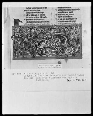 Weltchronik - Bruder Philipp — ---, Folio 1recto-256recto---, Folio 1recto-256rectoAbraham schlägt die Ostkönige, Folio 45verso