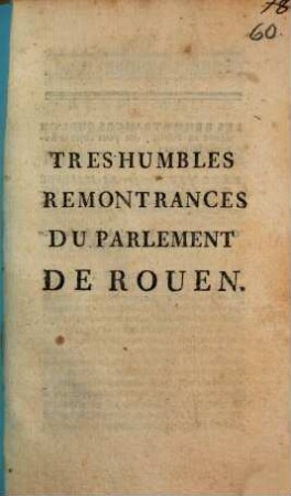 Très humbles Remontrances du Parlement de Rouen