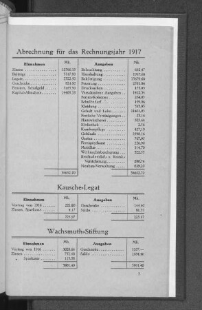 Abrechnung für das Rechnungsjahr 1917