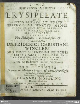 Discvrsvs Medicvs De Erysepelate
