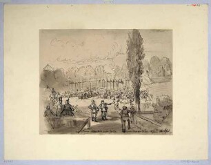 Das preußische Kavallerie-Ulanen-Regiment "Großherzog Friedrich von Baden" (Rheinisches) Nr. 7 am 20. Juni 1866 im Lager beim Großen Garten in Dresden nach seinem dortigen Einmarsch am 18. Juni 1866
