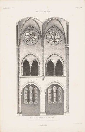 Abteikirche, Essen-Werden: Längsschnitt Mittelschiff (aus: Atlas zur Zeitschrift für Bauwesen, hrsg. v. G. Erbkam, Jg. 7, 1857)