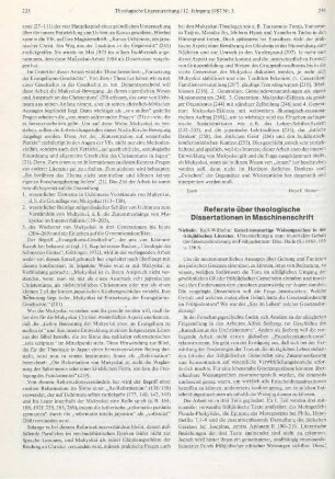 Referate über theologische Dissertationen in Maschinenschrift