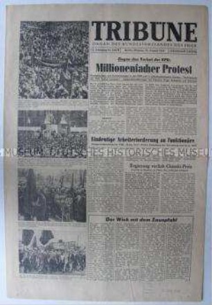 Tageszeitung des FDGB "Tribüne" zum Verbot der KPD in der Bundesrepublik