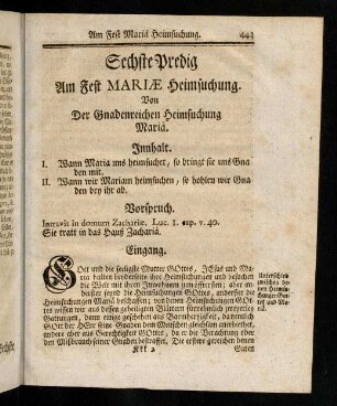 443-445, Innhalt; Vorspruch; Eingang; Vortrag und Abtheilung