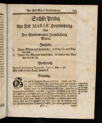 443-445, Innhalt; Vorspruch; Eingang; Vortrag und Abtheilung