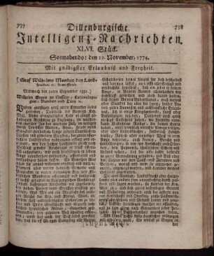 Sonnabends: den 12. November 1774.