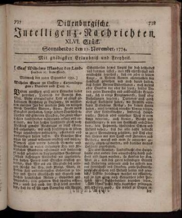Sonnabends: den 12. November 1774.