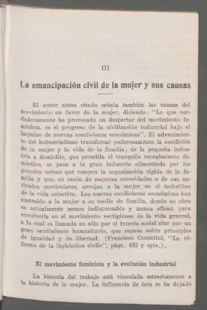 III - La emancipación civil de la mujer y sus causas