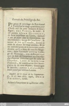 Extrait du Privilége du Roi.