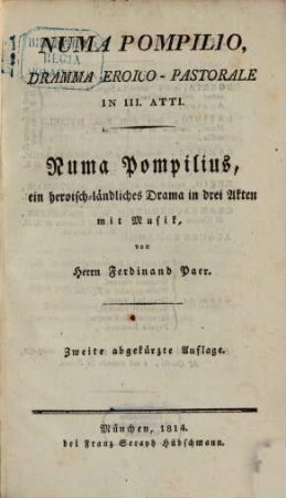 Numa Pompilio : dramma eroico-pastorale in 3 atti