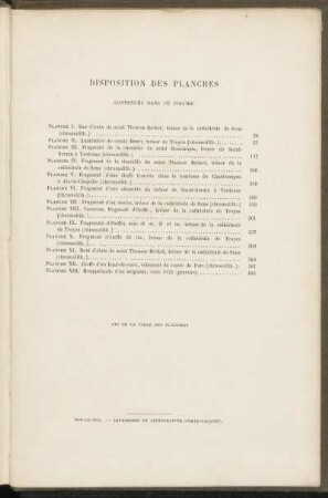 Disposition des planches contenues dans ce volume