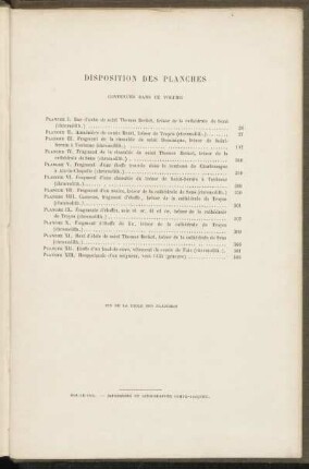 Disposition des planches contenues dans ce volume