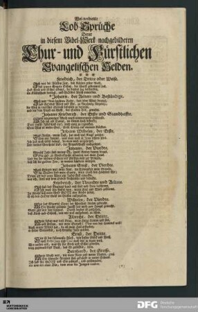 Wol-verdiente Lob-Sprüche derer in diesem Bibel-Werk nachgebildeten Chur- und Fürstlichen Evangelischen Helden