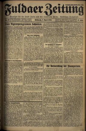 Erste Ausgabe vom Mittwoch, den 09. April 1930.