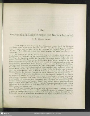 Ueber Kondensation in Dampfleitungen und Wärmeschutzmittel