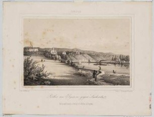 Blick von der Villa Elysium über das Neustädter Elbufer nach Loschwitz mit den Elbschlössern und dem Ausflugsgasthof Anton`s auf der Altstädter Elbseite