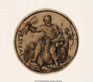Jupiter, mit Blitzstrahl in der Rechten, in der anderen die Weltkugel haltend, auf einem Adler