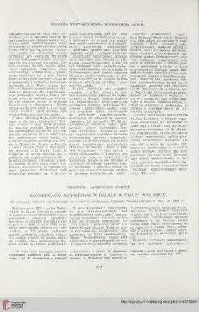 19: Konserwacja sgraffitów w pałacu w Białej Podlaskiej : (streszczenie referatu wygłoszonego na zebraniu naukowym Oddziału Warszawskiego w dniu 10.I.1956 r.)