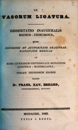 De vasorum ligatura : Dissertatio inauguralis medico-chirurgica