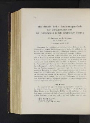 Eine einfache direkte Bestimmungsmethode der Verdampfungswärme von Flüssigkeiten mittels elektrischer Heizung.