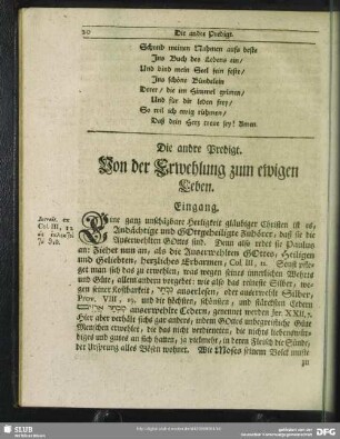 Die andre Predigt. Von der Erwehlung zum ewigen Leben