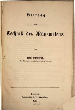 Beitrag zur Technik des Münzwesens