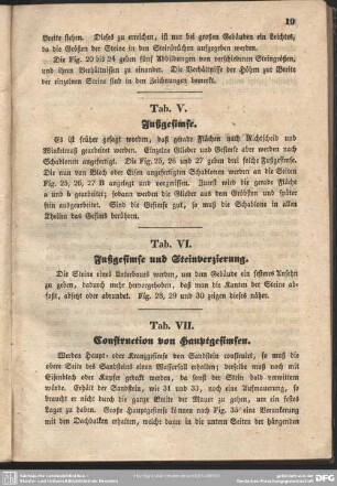 Tab. VII. Construction von Hauptgesimsen