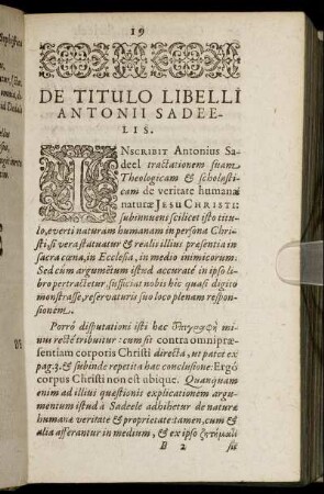 De Titulo Libelli Antonii Sadeelis.