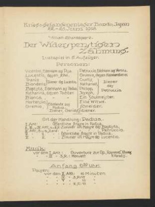 [Ankündigung:] Der Widerspenstigen Zähmung : Lustspiel in 5 Aufzügen