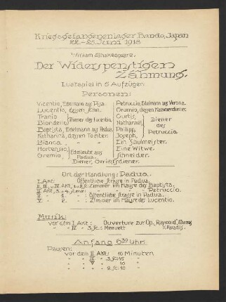 [Ankündigung:] Der Widerspenstigen Zähmung : Lustspiel in 5 Aufzügen