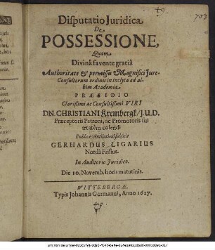 Disputatio Iuridica De Possessione