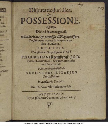 Disputatio Iuridica De Possessione