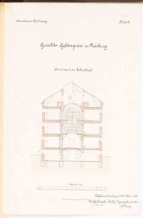 Gerichtsgefängnis, Duisburg: Schnitt durch den Zellenflügel 1:100