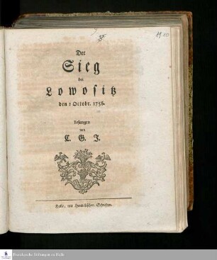 Der Sieg bei Lowositz den 1 Octobr. 1756.