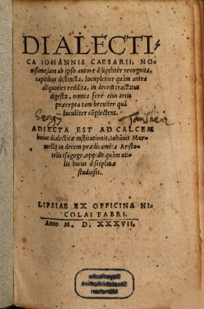 Dialectica Johannis Caesarii : Cum J. Murmellii in Praedicamenta Aristotelis Isagoge