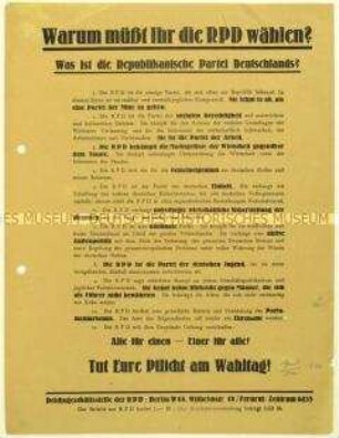 Aufruf der Republikanischen Partei Deutschlands zur Reichstagswahl