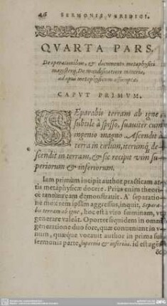 QUARTA PARS. De operationibus et documento metaphysici magisterij. De mundificatione materiae, ad opus metaphysicum assumptae.