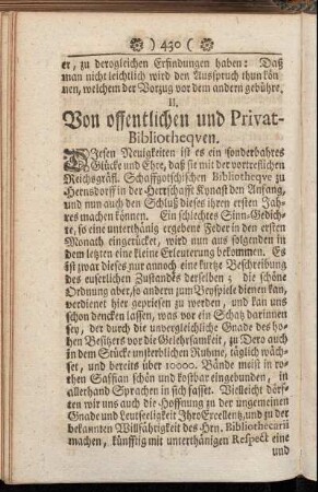 II. Von offentlichen und Privat-Bibliothequen.