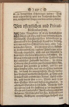 II. Von offentlichen und Privat-Bibliothequen.