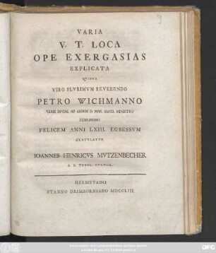 Varia V. T. Loca Ope Exergasias Explicata
