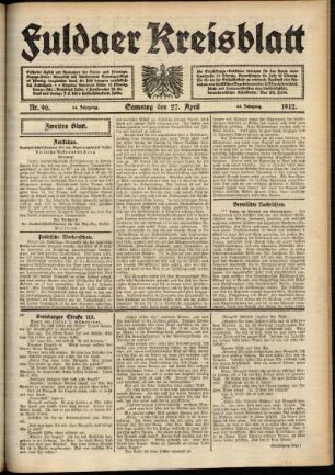 Zweite Ausgabe vom Samstag, den 27. April 1912.
