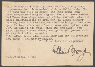 Nachlass von Alban Berg (1885-1935) – BSB Ana 500, 500,B, Humplik, Josef. Alban Berg (1885-1935), Nachlass: Briefe von Alban Berg an Josef Humplik - BSB Ana 500.B. Humplik, Josef