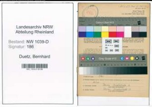 Entnazifizierung Bernhard Duetz , geb. 14.08.1900 (Bahnsekretaer)