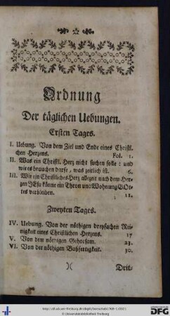 Ordnung der täglichen Übungen.