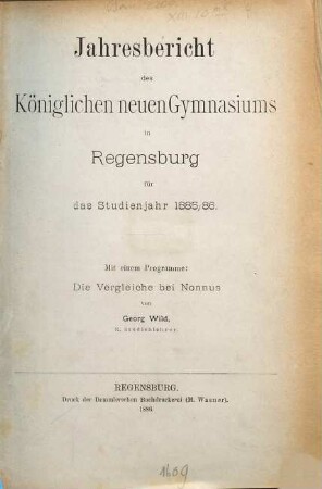 Jahresbericht : für das Schuljahr .... 1885/86