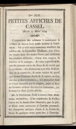 No XLIX (Mardi 9 Mars 1784)