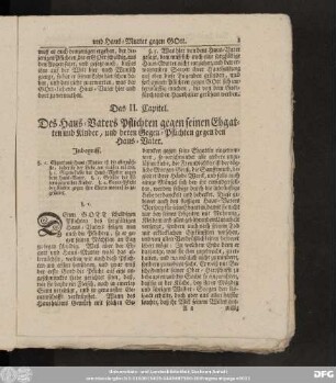 Das II. Capitel. Des Haus-Vaters Pflichten gegen seinen Ehgatten und Kinder, und deren Gegen-Pflichten gegen den Haus-Vater.