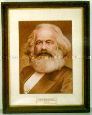 Stickbild mit Porträt von Karl Marx